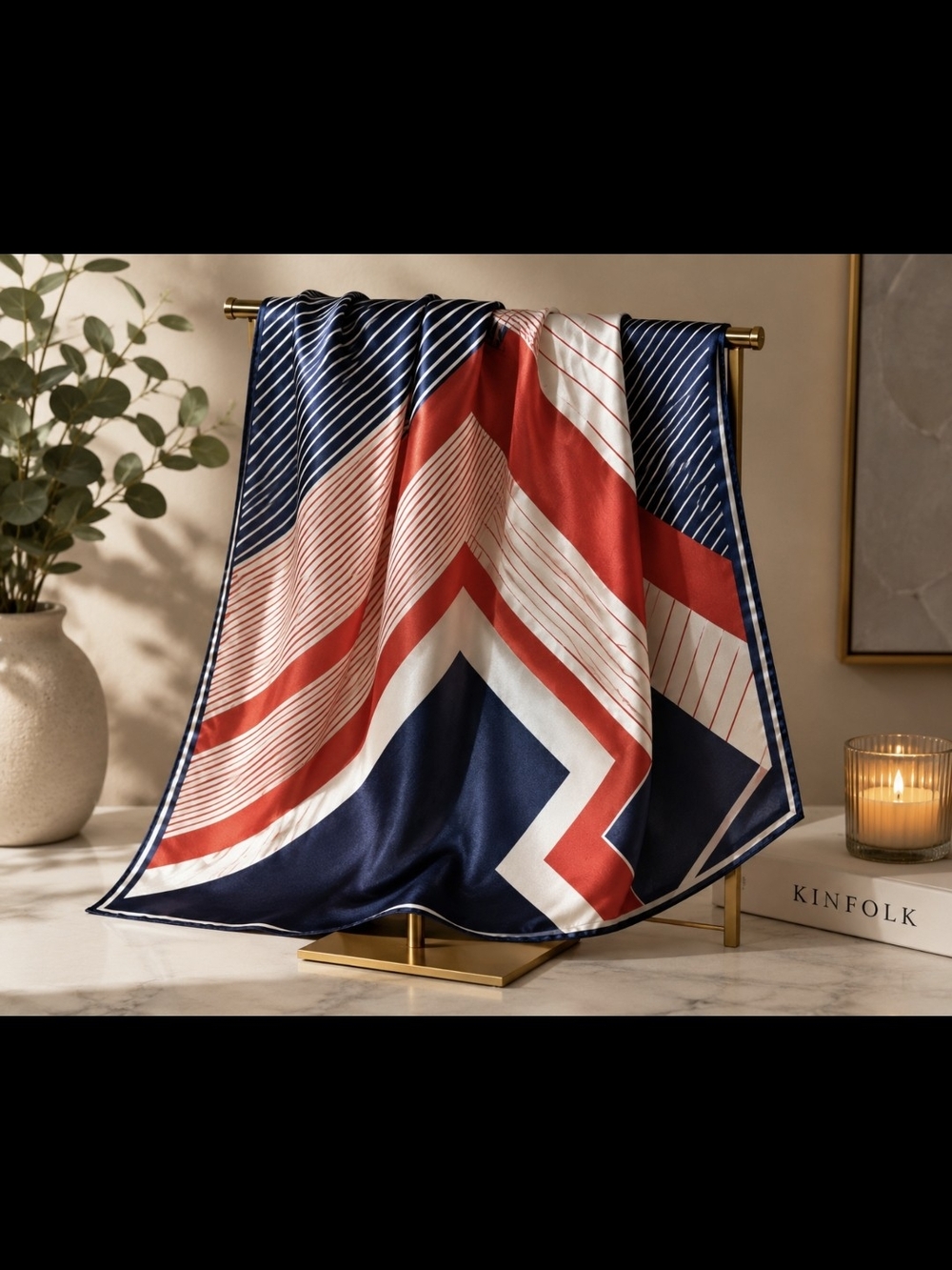 Tiziano ROMA Navy & Red Striped Silk Scarf - Women Accessories - Picture 3 of 8